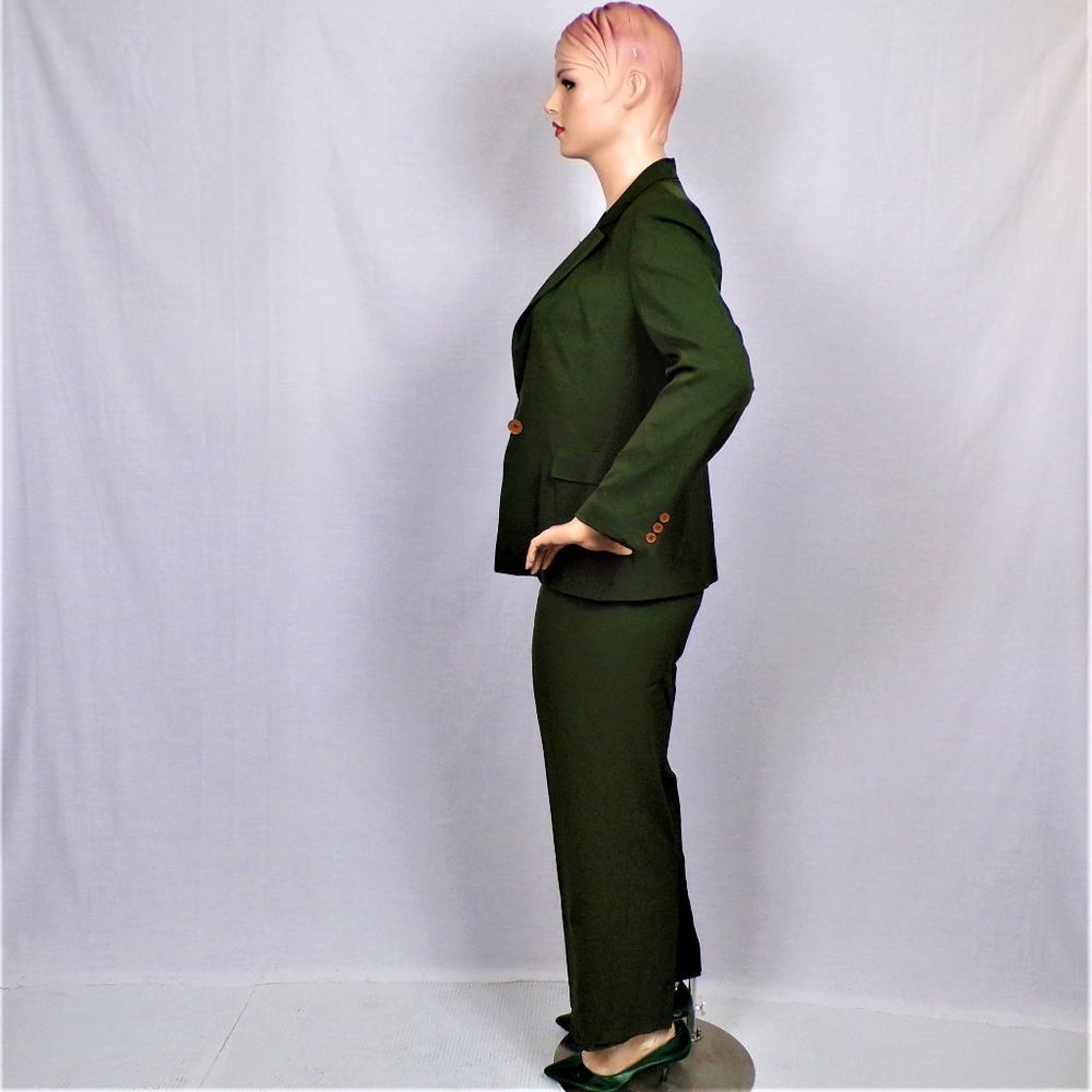 SILK! JOSEPHINE CHAUS size 14 hunter-green 2-piece pant suit 100% silk outer - Picture 7 of 13